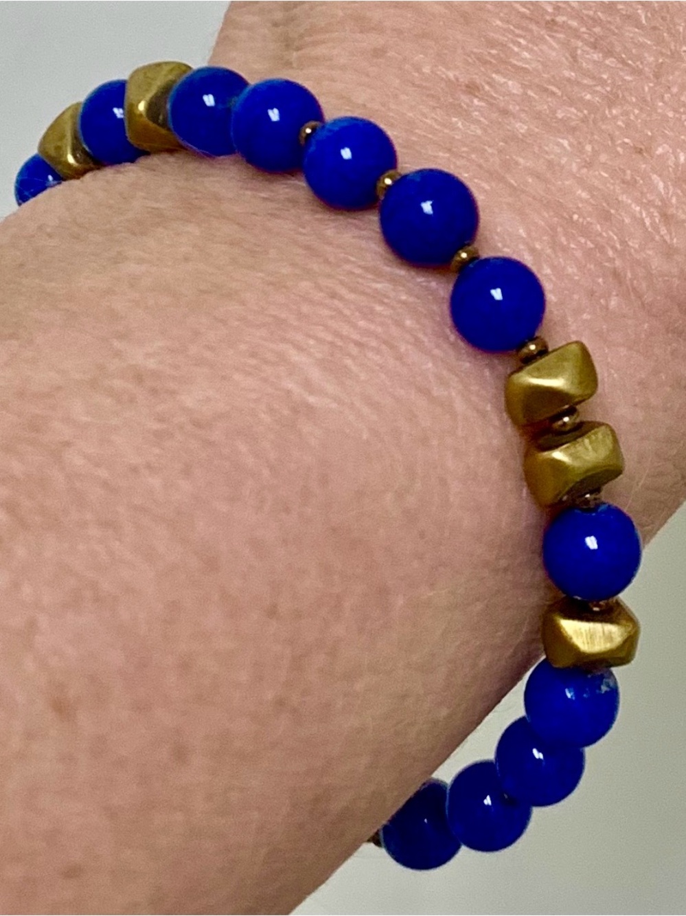 Lapis Lazuli & Brass Beaded Bracelet